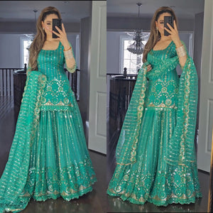 Regal Allure Lavish Green Embroidered Lehenga Choli for Celebrations