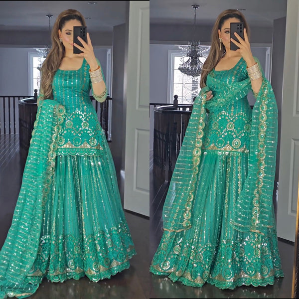 Regal Allure Lavish Green Embroidered Lehenga Choli for Celebrations