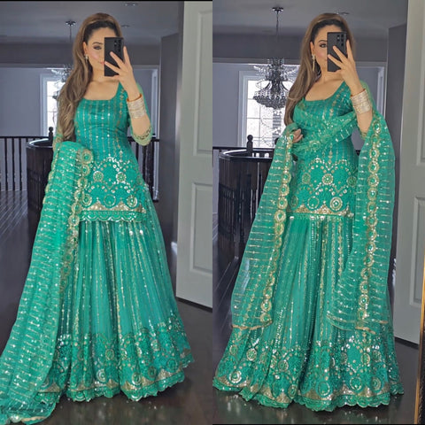 Regal Allure Lavish Green Embroidered Lehenga Choli for Celebrations