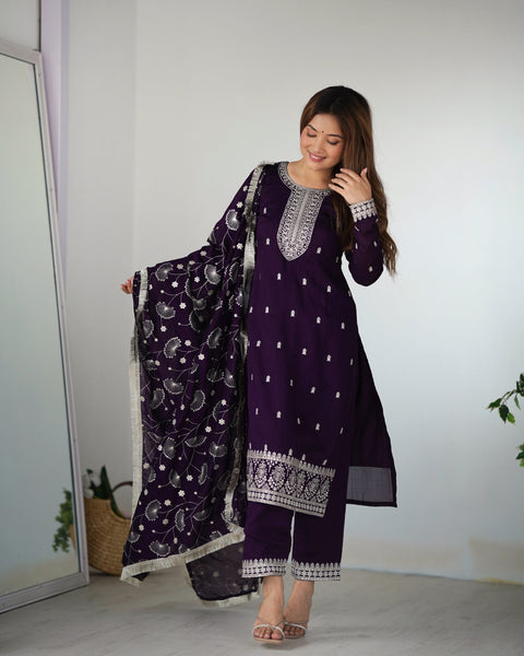 Georgette Purple Embroidered Salwar Suit with Dupatta