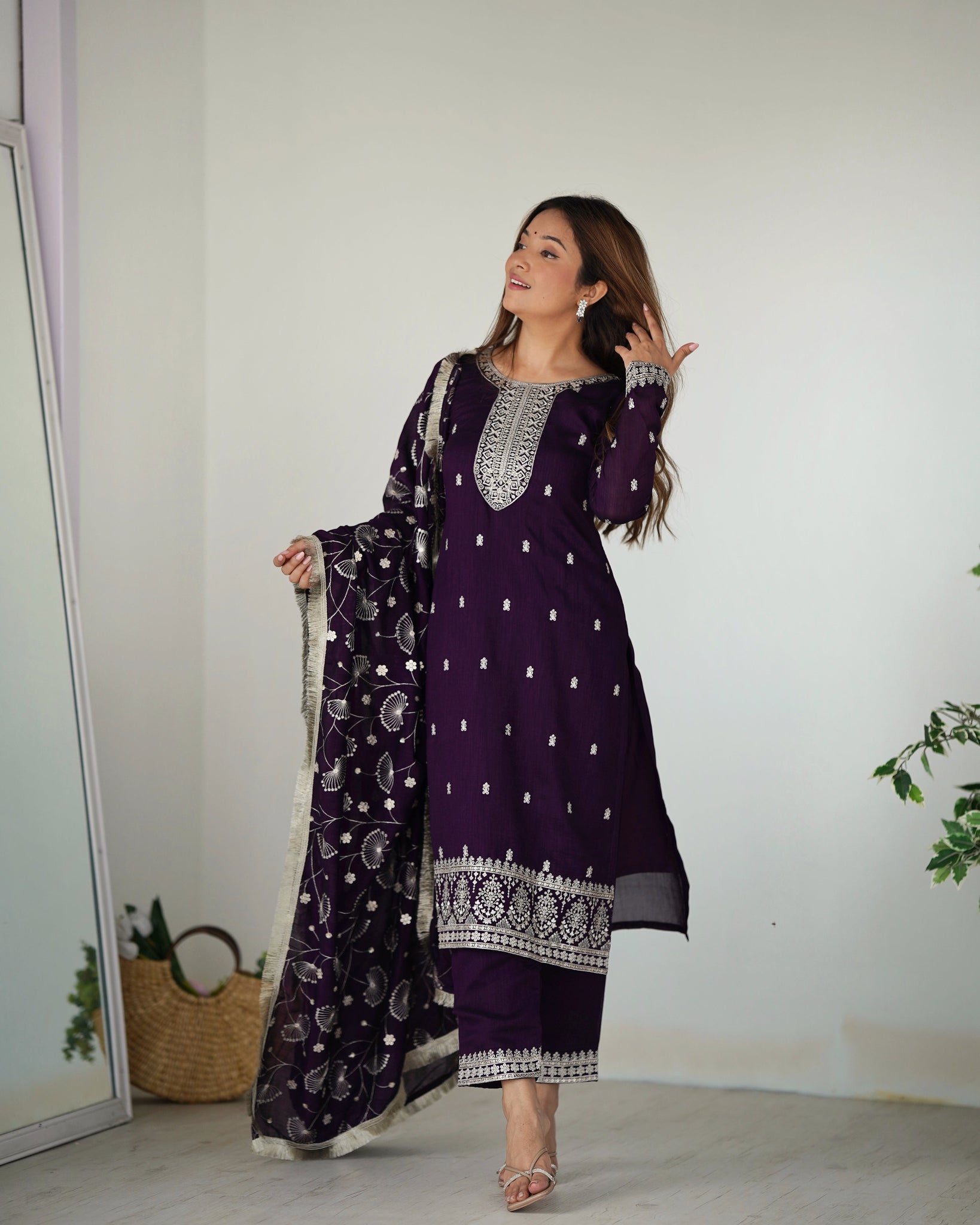 Georgette Purple Embroidered Salwar Suit with Dupatta