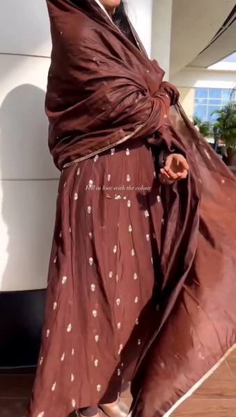 Elegant Chocolate Brown Embroidered Anarkali Suit Set with Dupatta