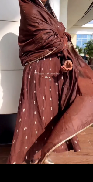 Elegant Chocolate Brown Embroidered Anarkali Suit Set with Dupatta