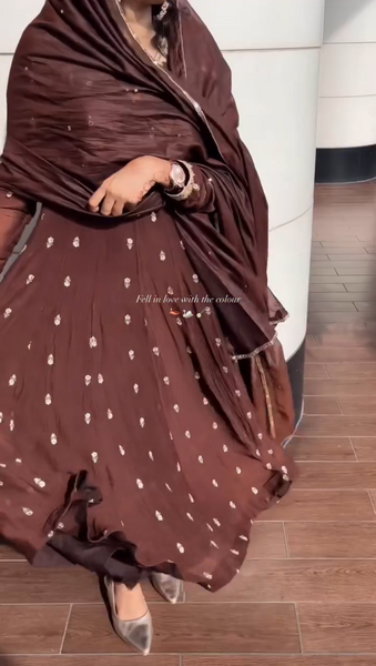 Elegant Chocolate Brown Embroidered Anarkali Suit Set with Dupatta