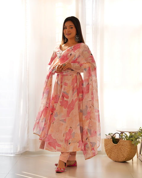 Graceful Pink Floral Printed Anarkali Suit with Dupatta