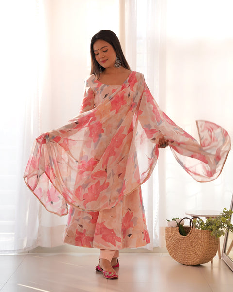 Graceful Pink Floral Printed Anarkali Suit with Dupatta