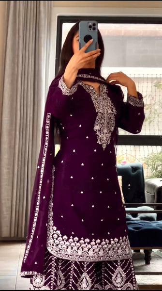 Majestic Allure Purple and Wine Sharara Suit - Luxe Fusion Collection