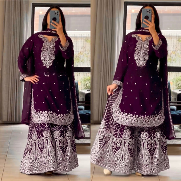 Majestic Allure Purple and Wine Sharara Suit - Luxe Fusion Collection