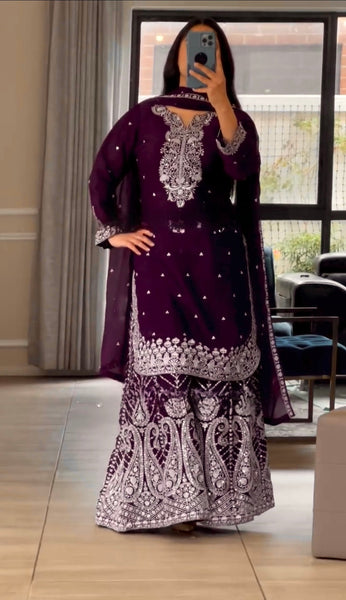 Majestic Allure Purple and Wine Sharara Suit - Luxe Fusion Collection