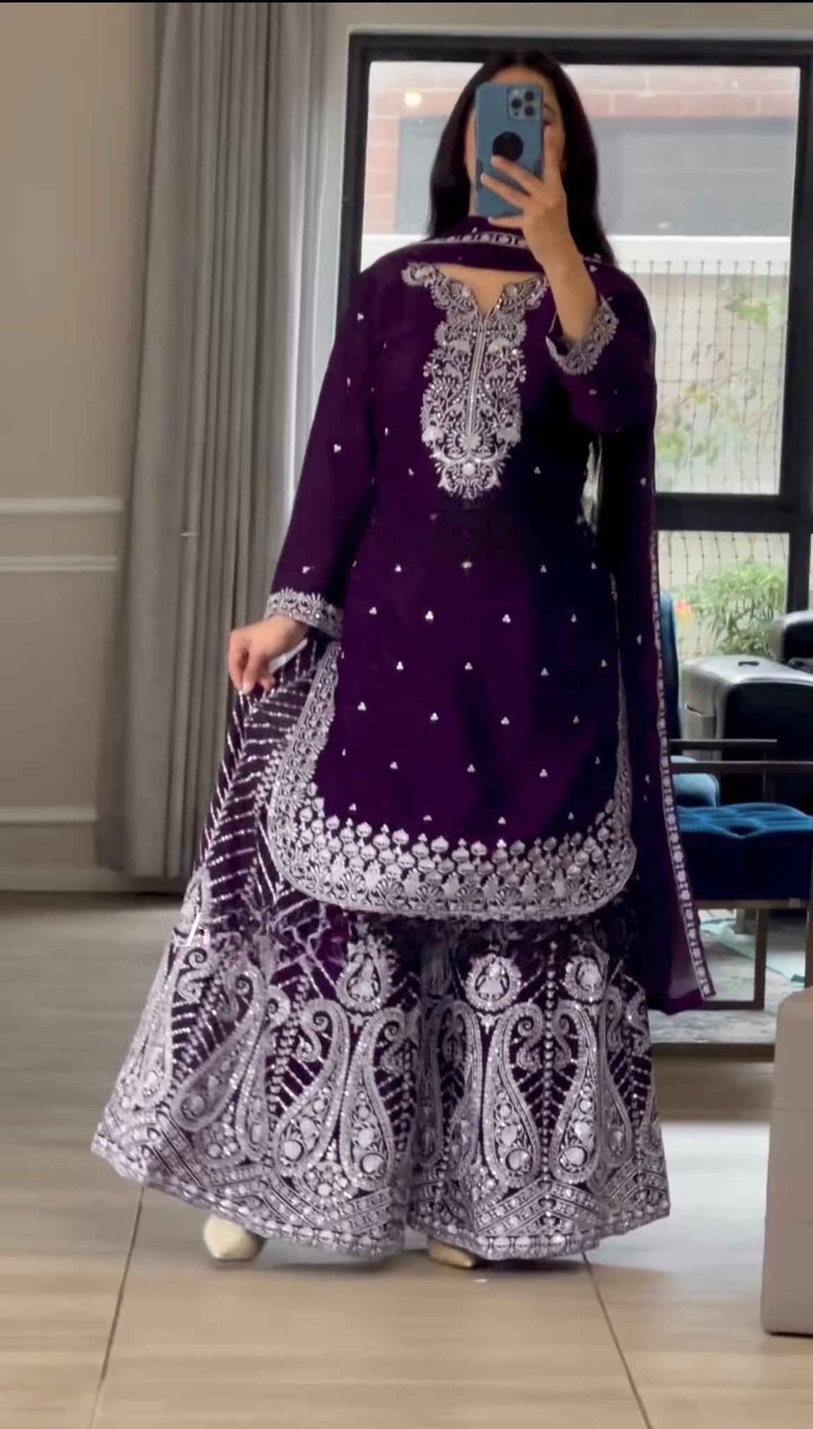 Majestic Allure Purple and Wine Sharara Suit - Luxe Fusion Collection
