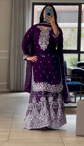 Majestic Allure Purple and Wine Sharara Suit - Luxe Fusion Collection