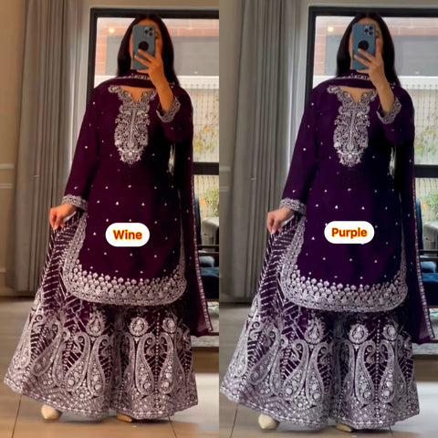 Majestic Allure Purple and Wine Sharara Suit - Luxe Fusion Collection