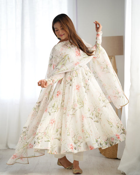Ethereal Organza Silk Full‑Flare Kali Anarkali Set