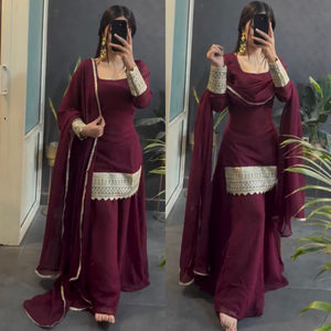 Regal Maroon Embroidered Sharara Suit Set with Dupatta