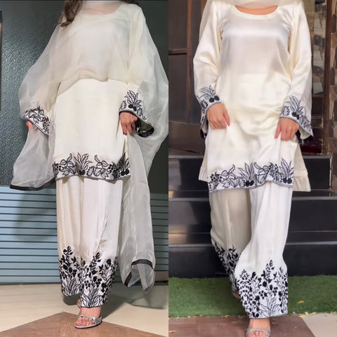 Elegant Black & White Farshi Suit - Timeless Allure for Festive Evenings
