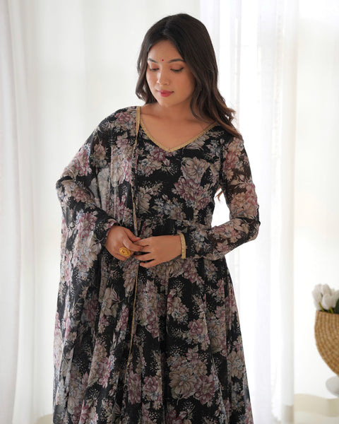 Graceful Pink Floral Printed Anarkali Suit with Dupatta