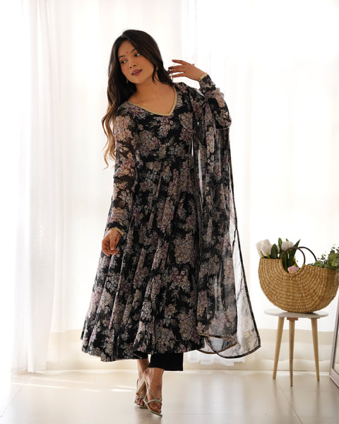 Graceful Pink Floral Printed Anarkali Suit with Dupatta
