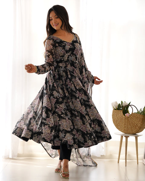 Graceful Pink Floral Printed Anarkali Suit with Dupatta