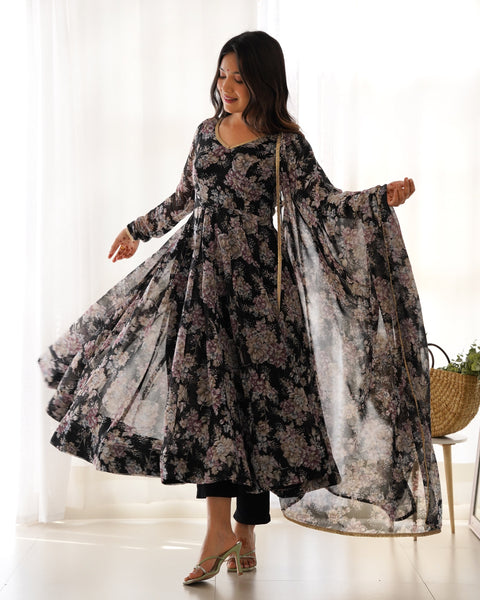 Graceful Pink Floral Printed Anarkali Suit with Dupatta