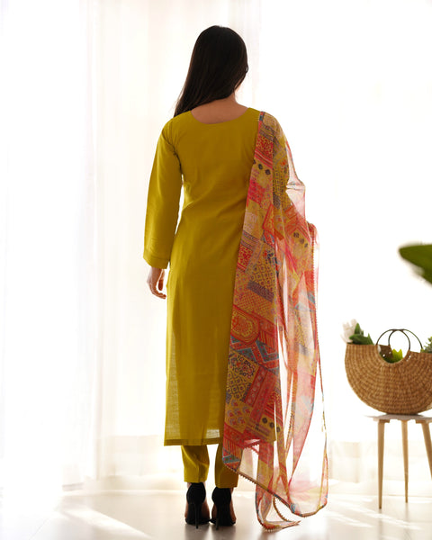 Elegant Mustard Yellow Kurta Set with Printed Dupatta