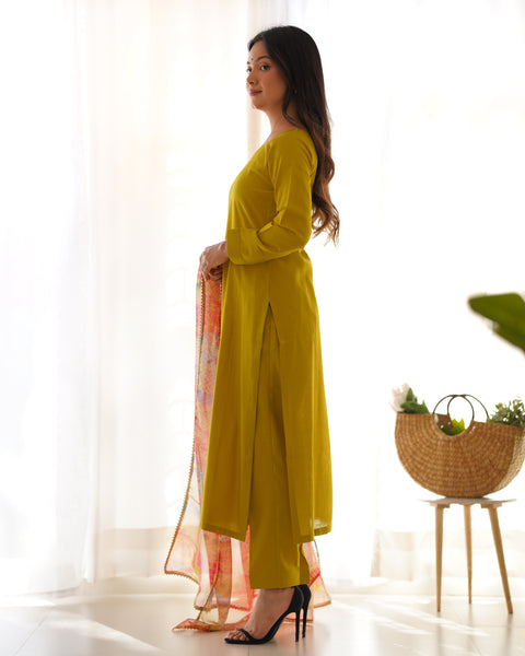 Elegant Mustard Yellow Kurta Set with Printed Dupatta