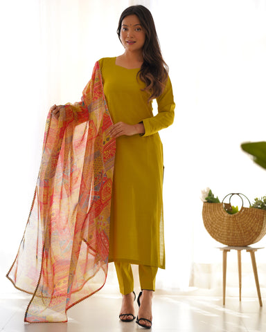 Elegant Mustard Yellow Kurta Set with Printed Dupatta