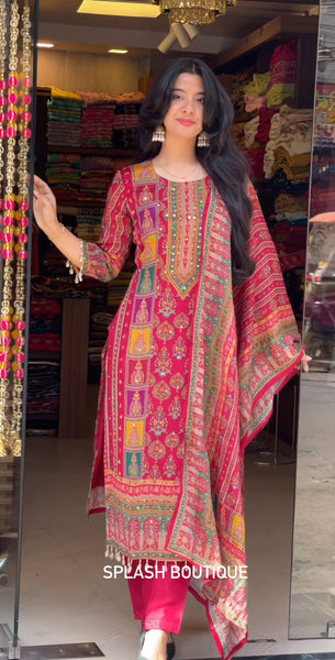 Elegant Pink Printed Farsi Salwar Suit with Dupatta