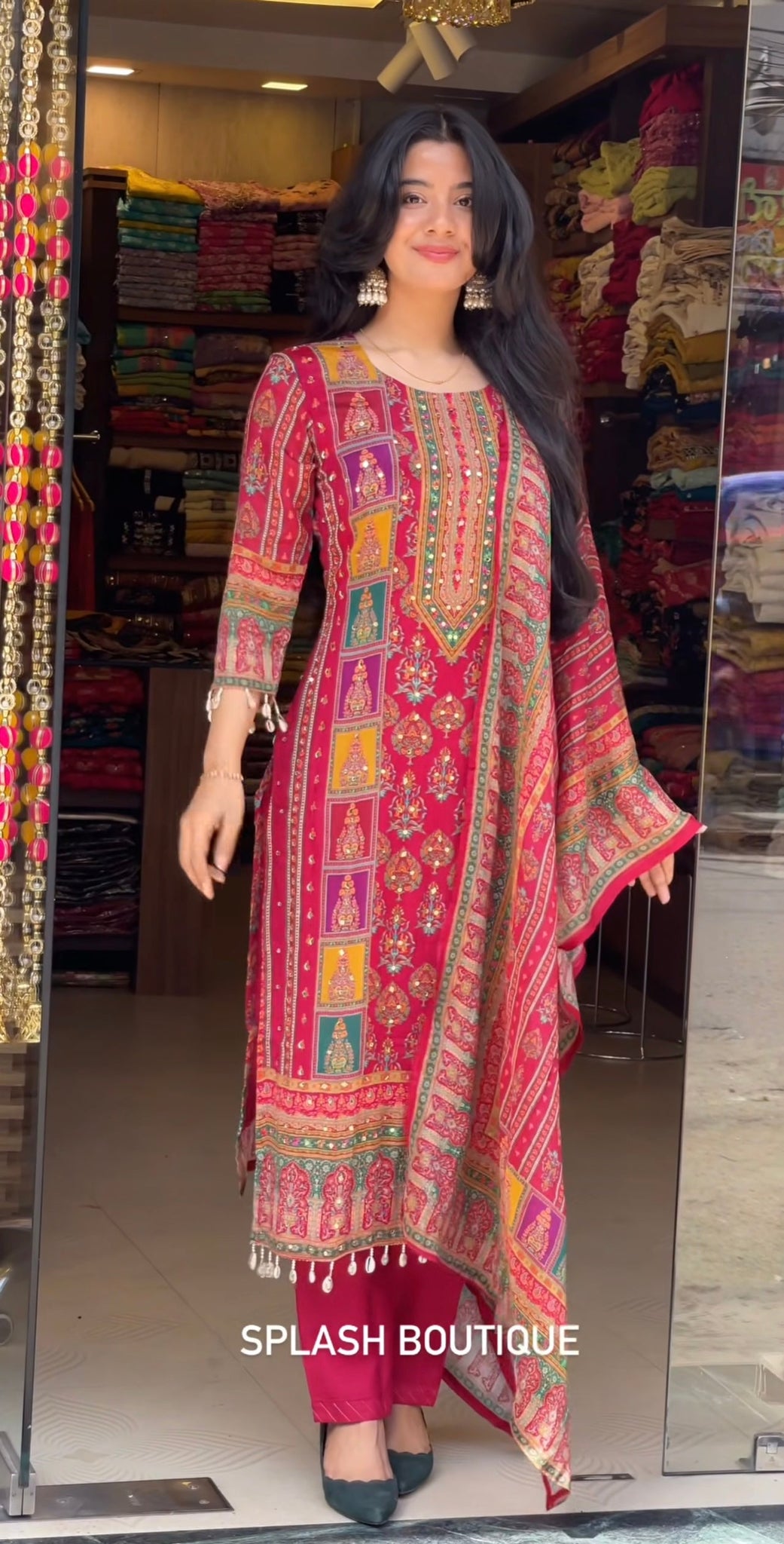Elegant Pink Printed Farsi Salwar Suit with Dupatta