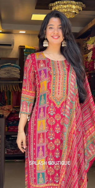 Elegant Pink Printed Farsi Salwar Suit with Dupatta