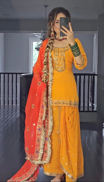 Traditional Yellow Dhoti Pant Suit Set for Women