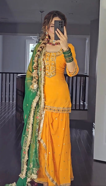 Radiant Yellow Embroidered Dhoti Suit Set for Women