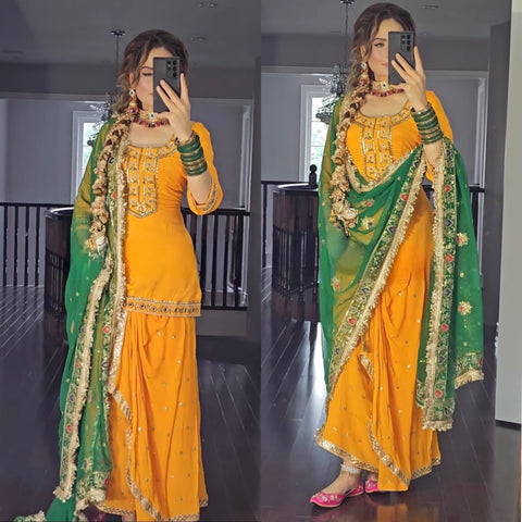 Radiant Yellow Embroidered Dhoti Suit Set for Women