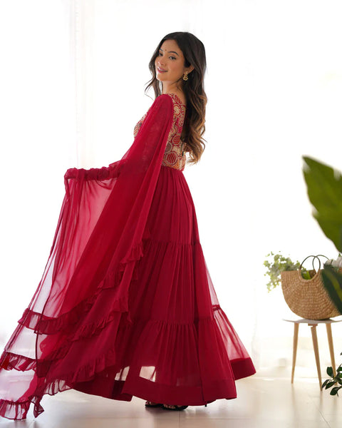Regal Red Georgette Anarkali Suit – Floor-Length Elegance