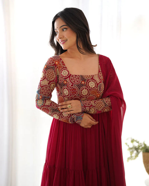 Regal Red Georgette Anarkali Suit – Floor-Length Elegance