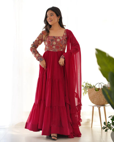 Regal Red Georgette Anarkali Suit – Floor-Length Elegance