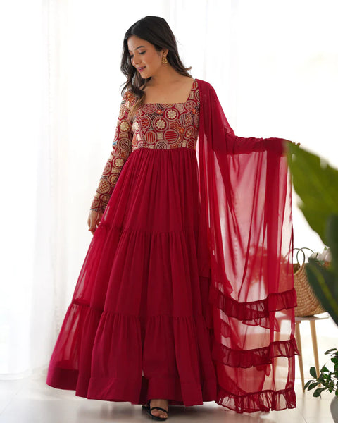 Regal Red Georgette Anarkali Suit – Floor-Length Elegance