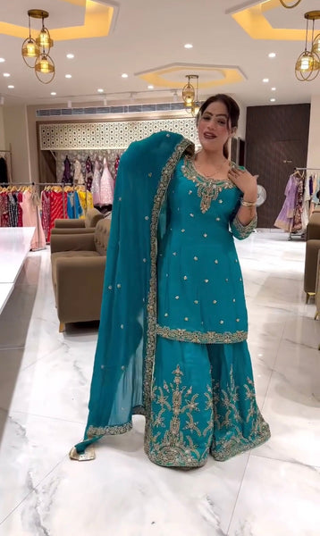 Georgette Blue Sharara Suit with Dupatta