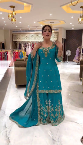 Georgette Blue Sharara Suit with Dupatta