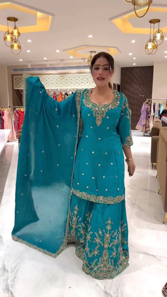 Georgette Blue Sharara Suit with Dupatta