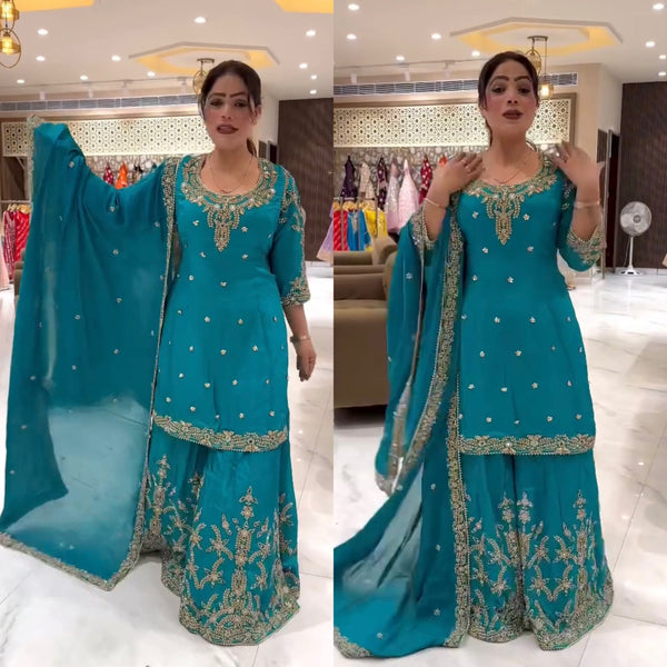 Georgette Blue Sharara Suit with Dupatta