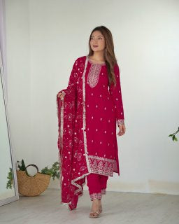 Georgette Pink Embroidered Salwar Suit with Dupatta