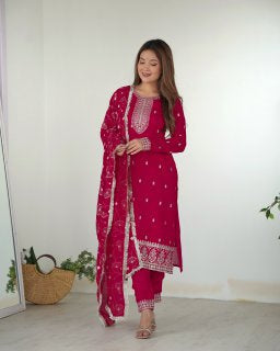 Georgette Pink Embroidered Salwar Suit with Dupatta