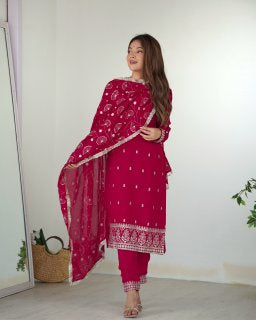 Georgette Pink Embroidered Salwar Suit with Dupatta