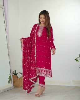 Georgette Pink Embroidered Salwar Suit with Dupatta