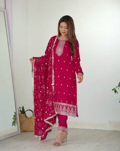 Georgette Pink Embroidered Salwar Suit with Dupatta