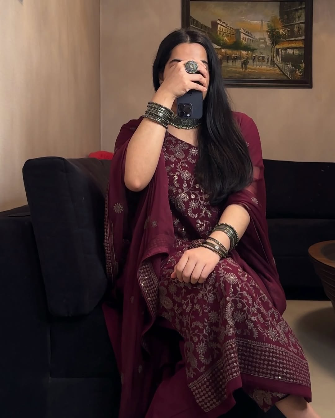 Radiant Reflections Maroon Georgette Embroidered Kurta Set