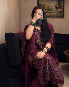 Radiant Reflections Maroon Georgette Embroidered Kurta Set