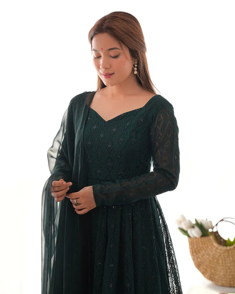 Peach Soft Faux Georgette Salmon Lucknowi Anarkali Maxi Suit