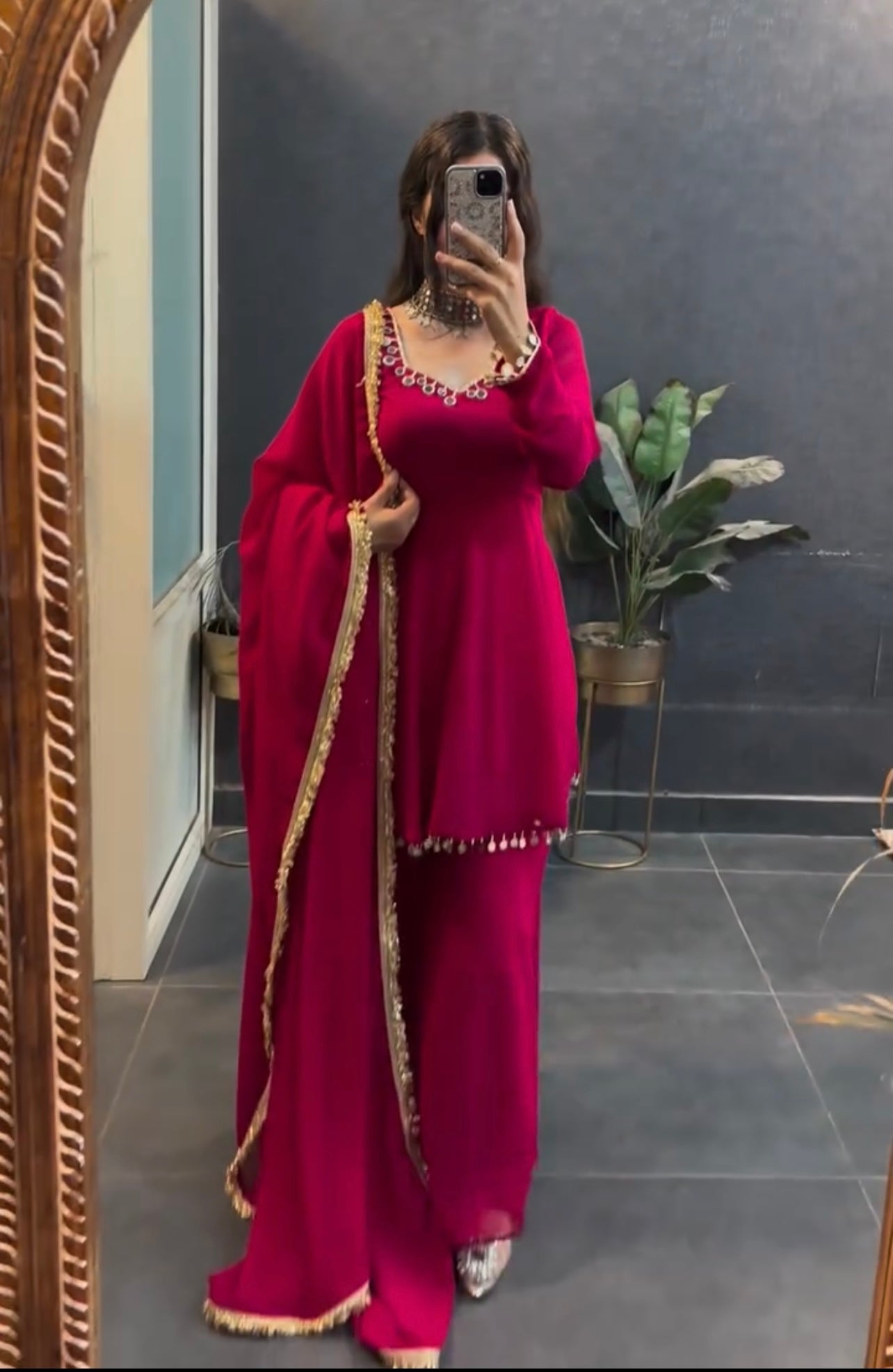 Designer Rani Pink Embroidered Sharara Suit with Dupatta