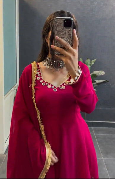 Designer Rani Pink Embroidered Sharara Suit with Dupatta